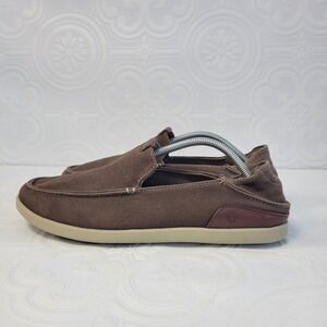 Olukai Mens 11.5 Shoes Brown Manoa Canvas Textile Boat Dock Loafer Casual‎